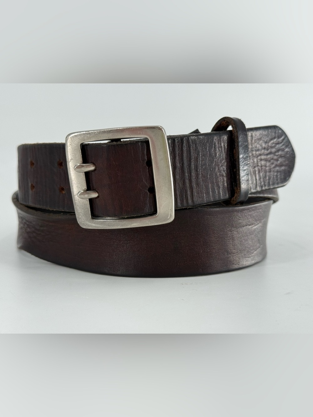 Vintage Very Worn Dark Brown Leather Double Prong Belt 36
